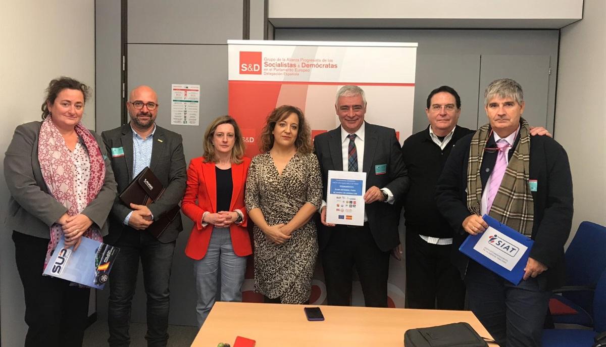 Miembros de la plataforma junto a Iratxe Garcia (c), presidenta del Grupo Socialista en el Parlamento Europeo. SUP