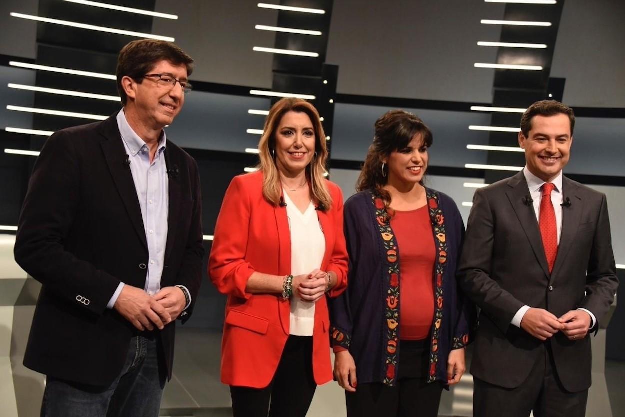 Juan Marín, Susana Díaz, Teresa Rodríguez y Juanma Moreno, en TVE Andalucía.