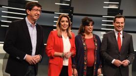 Juan Marín, Susana Díaz, Teresa Rodríguez y Juanma Moreno, en TVE Andalucía.