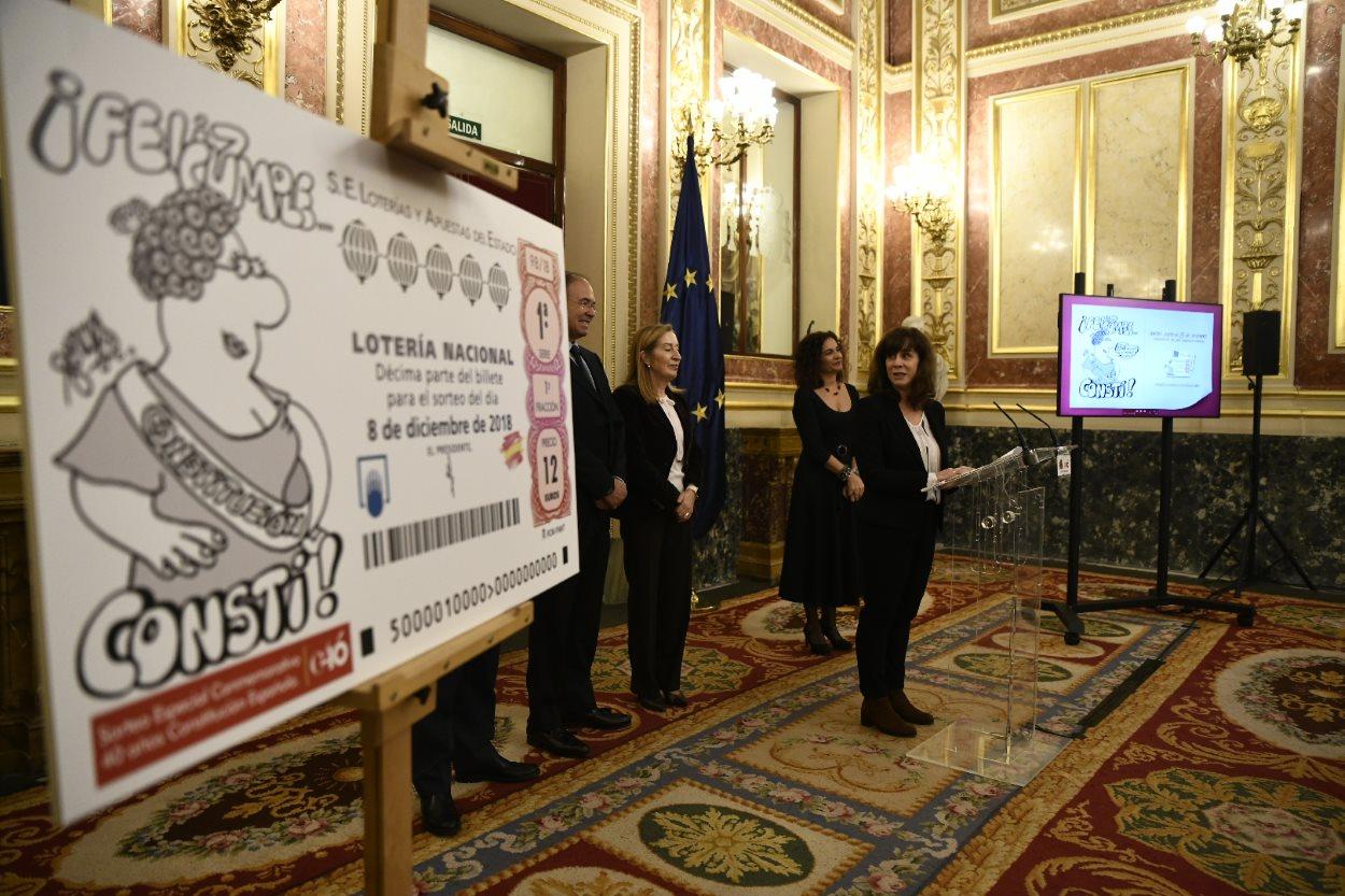 Presentación del sorteo de la Lotería Nacional en conmemoración del 40 aniversario de la Constitución. EP