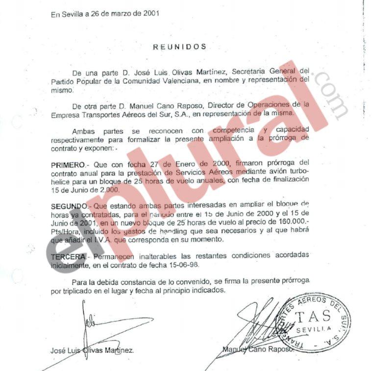 Contrato del PP de Valencia para aviones privados en los papeles robados de Bárcenas. ElPlural