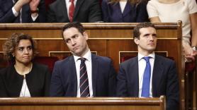 El presidente del PP, Pablo Casado, en la bancada de su partido en el Congreso