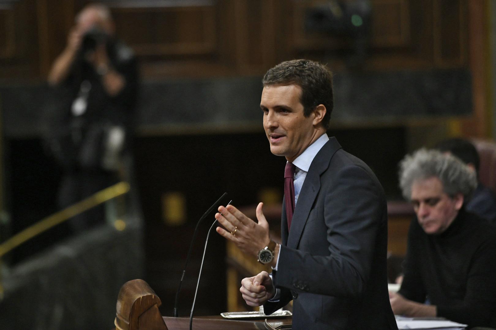 El presidente del Partido Popular Pablo Casado interviene en el Congreso de los Diputados. EP