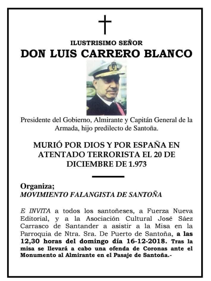 Esquela para homenajear a Carrero Blanco