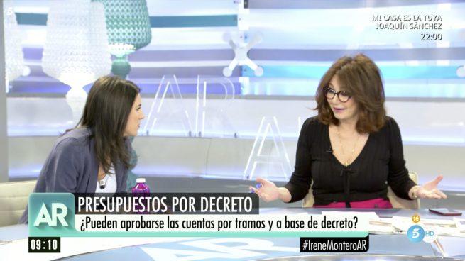 Irene Montero y Ana Rosa Quintana. Fuente: Mediaset.