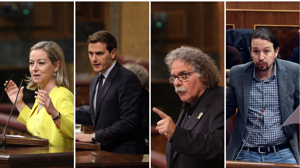 Ana Oramas, Albert Rivera, Joan Tardá y Pablo Iglesias en el Parlamento