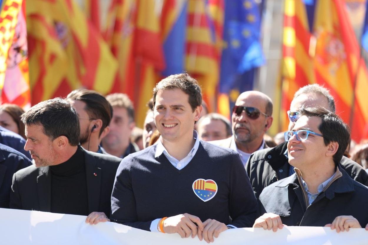 Albert Rivera, presidente de Ciudadanos, durante una concentración en Cataluña