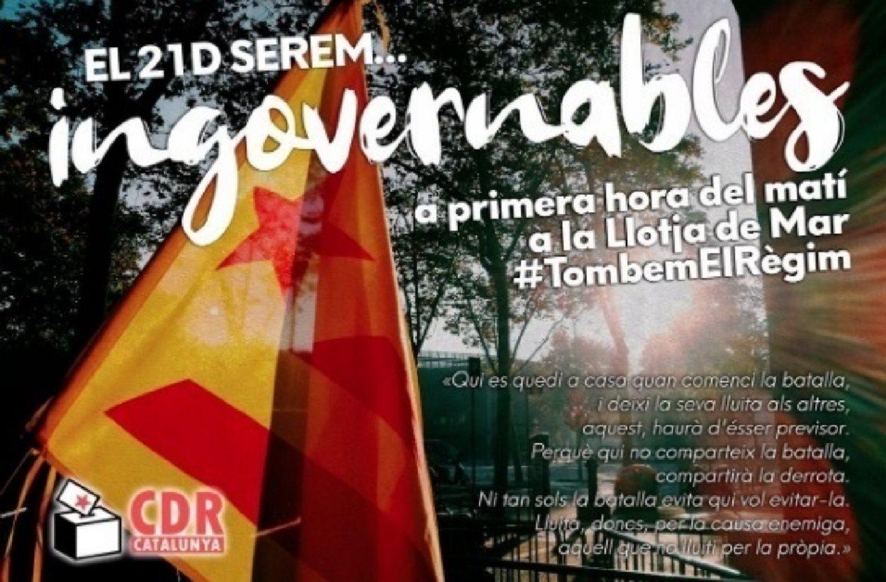 Imagen del tuit en el que los CDR convocan el 21 D a la batalla. EP