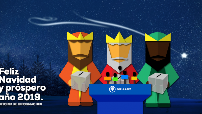 La felicitación navideña del PP con los Reyes Magos portando urnas La felicitación navideña del PP con los Reyes Magos portando urnas