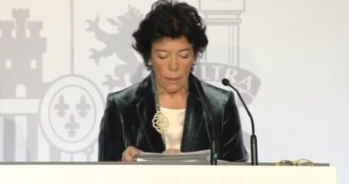 La ministra portavoz, Isabel Celáa, en la rueda de prensa del Consejo de Ministros de hoy 
