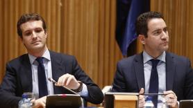El presidente del Partido Popular Pablo Casado y el secretario general del partido Teodoro García Egea en una reunión en el Congreso -Eduardo Parra Europa Press