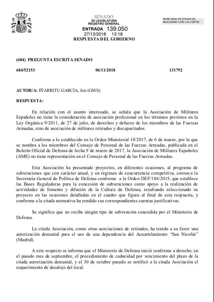 Respuesta del Ministerio de Defensa Respuesta del Ministerio de Defensa