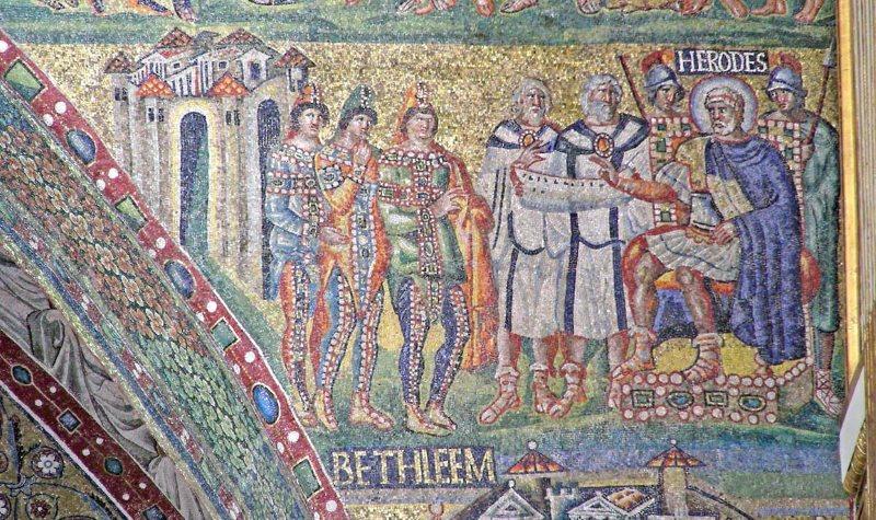 En la iglesia de Santa María la Mayor (Roma) aparecen los Reyes Magos en una escena que podría ser la muestra de aquel otro regalo, el documento de Adán, al rey Herodes.