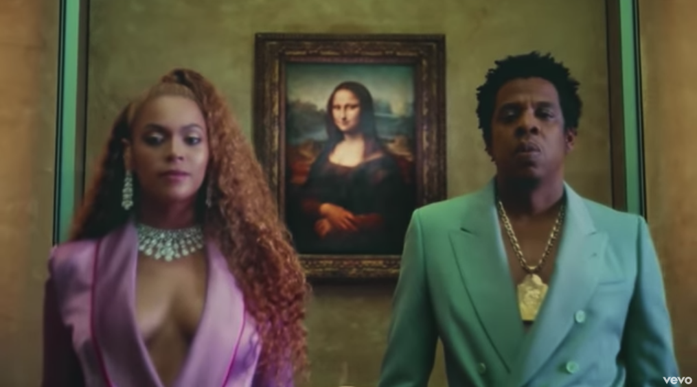 De Izquierda a derecha: Beyoncé, La Gioconda y Jay Z. Imagen: VEVO