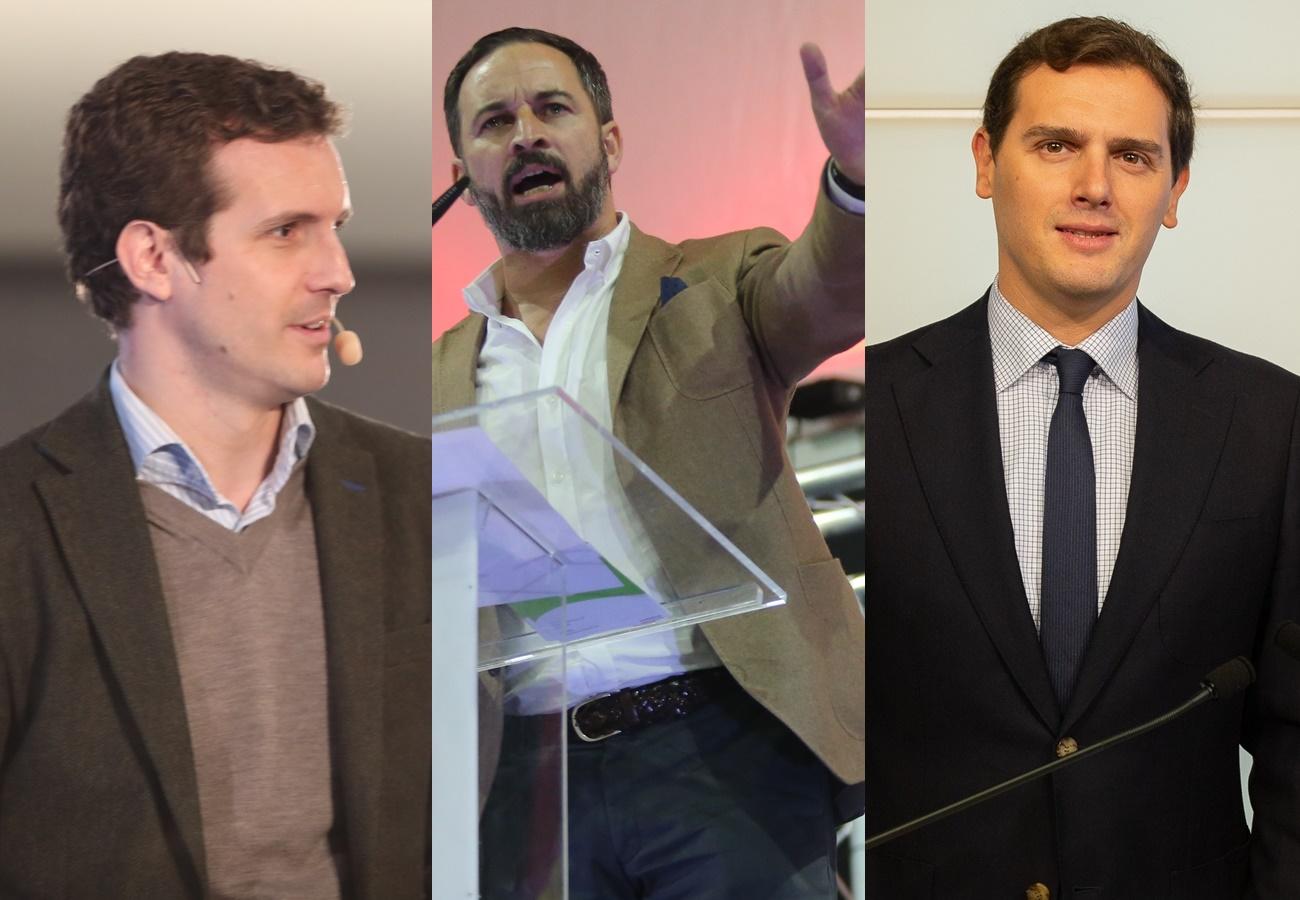 Pablo Casado, Santiago Abascal y Albert Rivera.