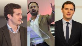 Pablo Casado, Santiago Abascal y Albert Rivera.