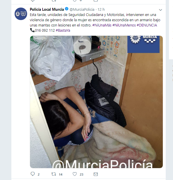 Captura del tuit de la Policía Local de Murcia Captura del tuit de la Policía Local de Murcia