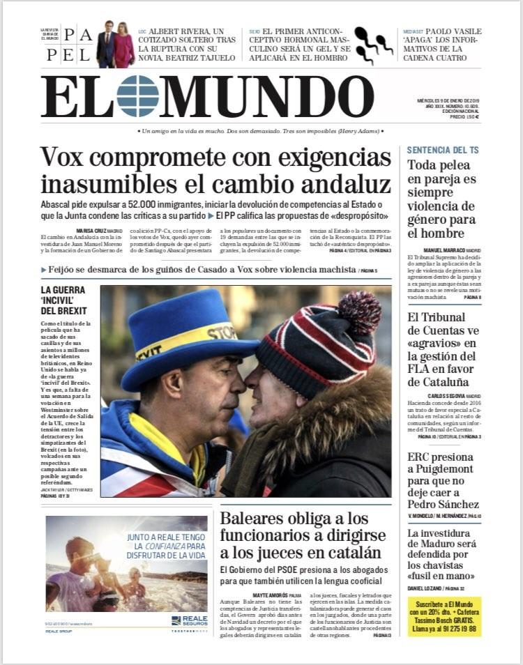 Portada El Mundo del 9 de enero de 2019 Portada El Mundo del 9 de enero de 2019