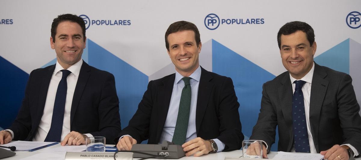 García Egea, junto a Pablo Casado y Juan Manuel Moreno Bonilla. Fuente PP