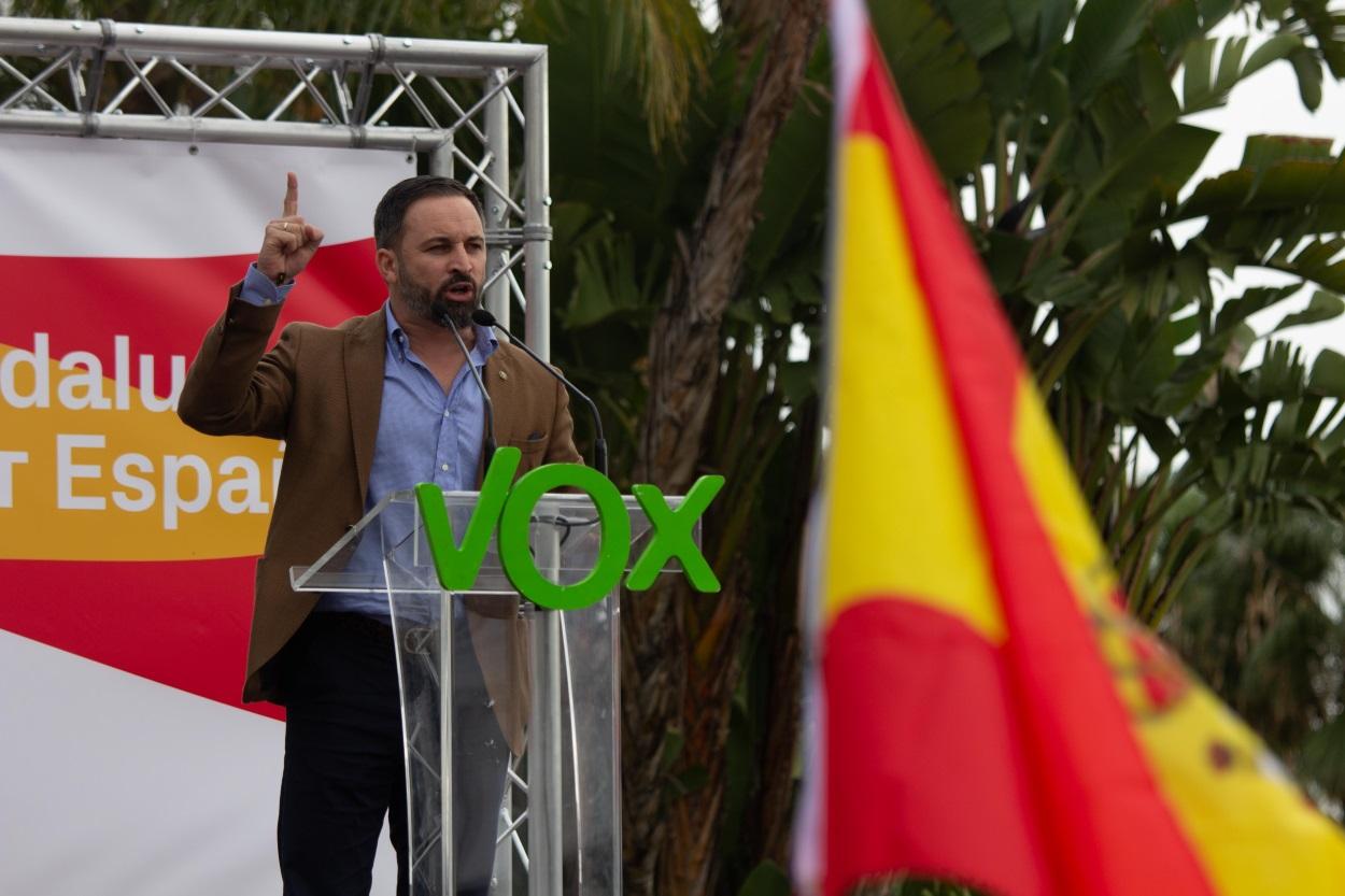 El líder ultra de Vox, Santiago Abascal, durante un mitin.