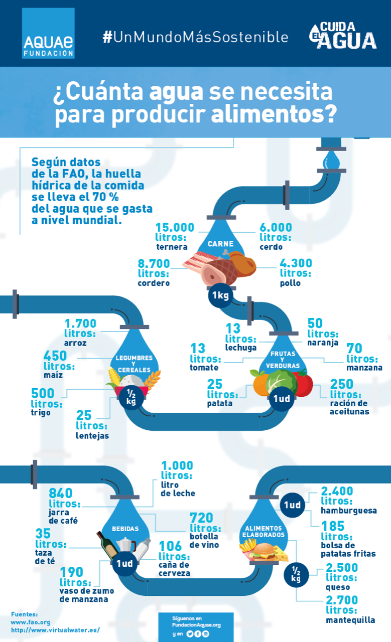 Infografía. Huella hídrica alimentos Fundación Aquae