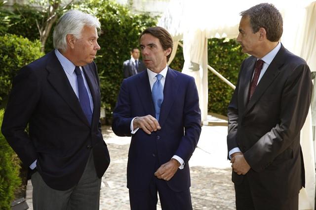 Los expresidentes del Gobierno Felipe González, José María Aznar y José Luis Rodríguez Zapatero. Europa Press