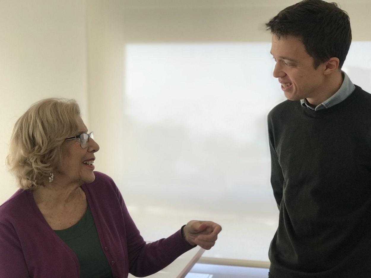 Manuela Carmena e Íñigo Errejón tras firmar la carta conjunta de Más Madrid.