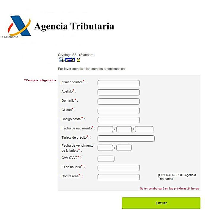 Imagen del formulario preparado por los ciberdelincuentes en este intento de phishing (Foto: www.osi.es).