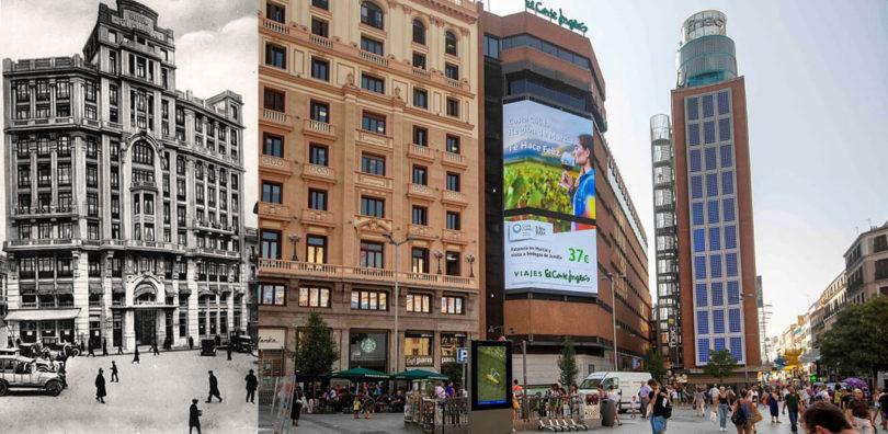 En el mismo lugar donde estuvo el mítico hotel Florida, en la plaza de Callao de Madrid, se sitúa ahora El Corte Inglés