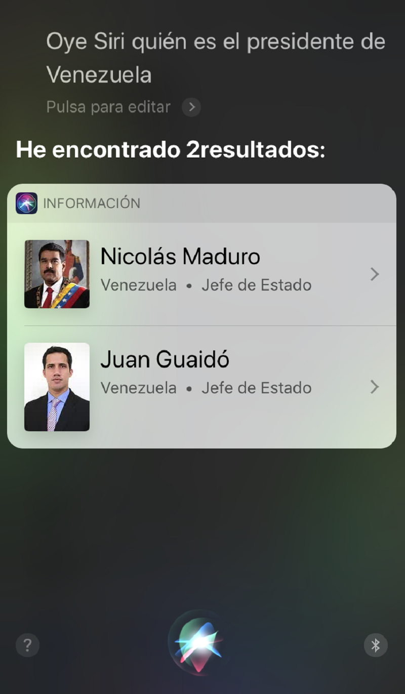 Pregunta a Siri quién es el presidente de Venezuela Pregunta a Siri quién es el presidente de Venezuela