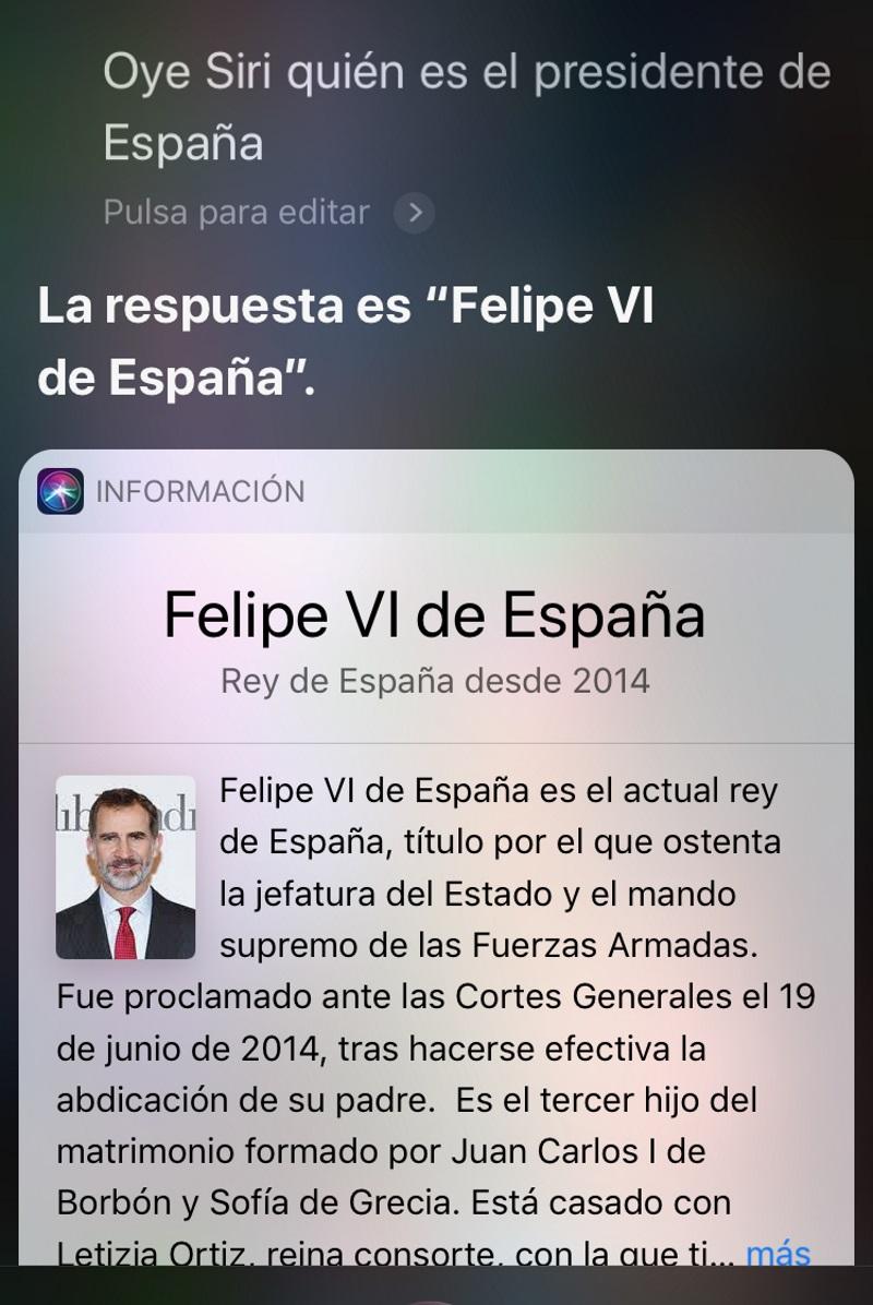 La respuesta de Siri sobre Felipe VI La respuesta de Siri sobre Felipe VI