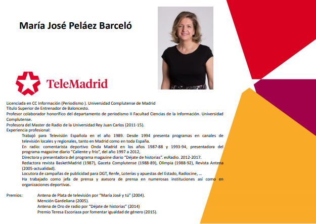 Currículum de María José Peláez. Fuente: Telemadrid.