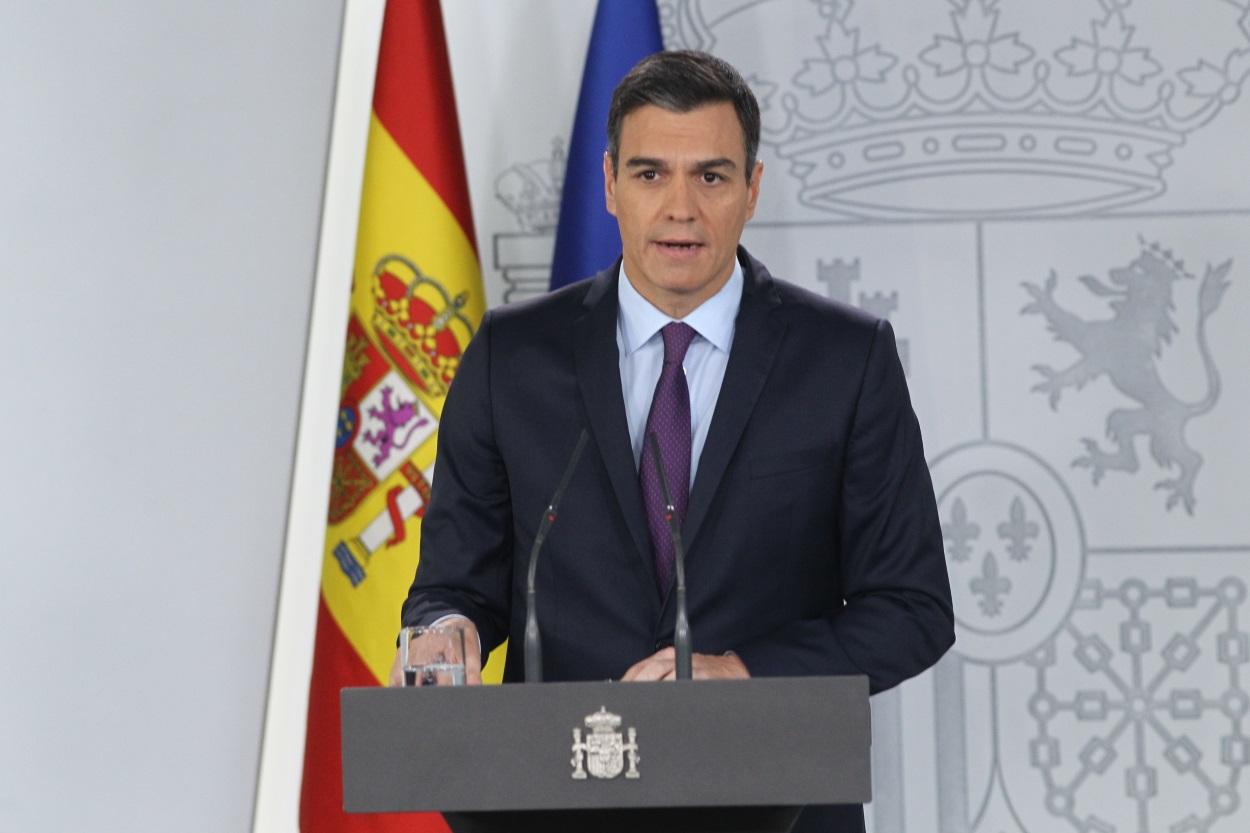 El presidente del Gobierno, Pedro Sánchez, durante su comparecencia para reconocer a Juan Guaidó