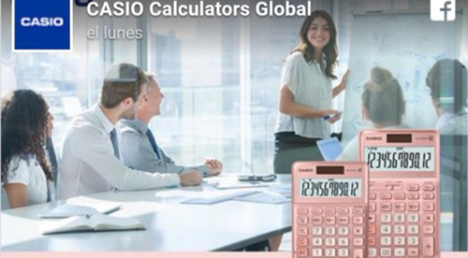 Publicidad de las calculadoras rosas de Casio para mujeres 