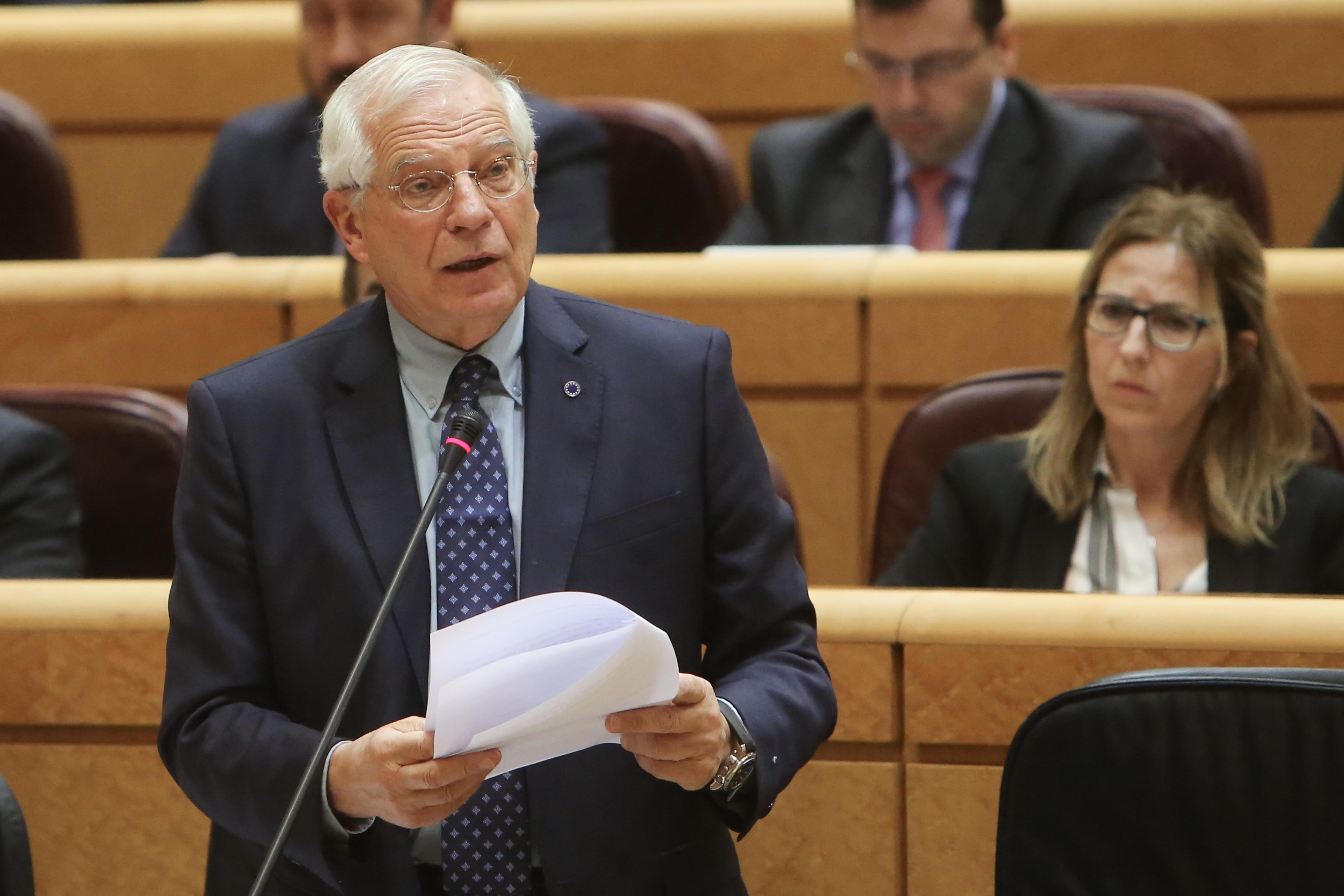 El ministro de Asuntos Exteriores Unión Europea y Cooperación Josep Borrell interviene en un pleno en el Senado 