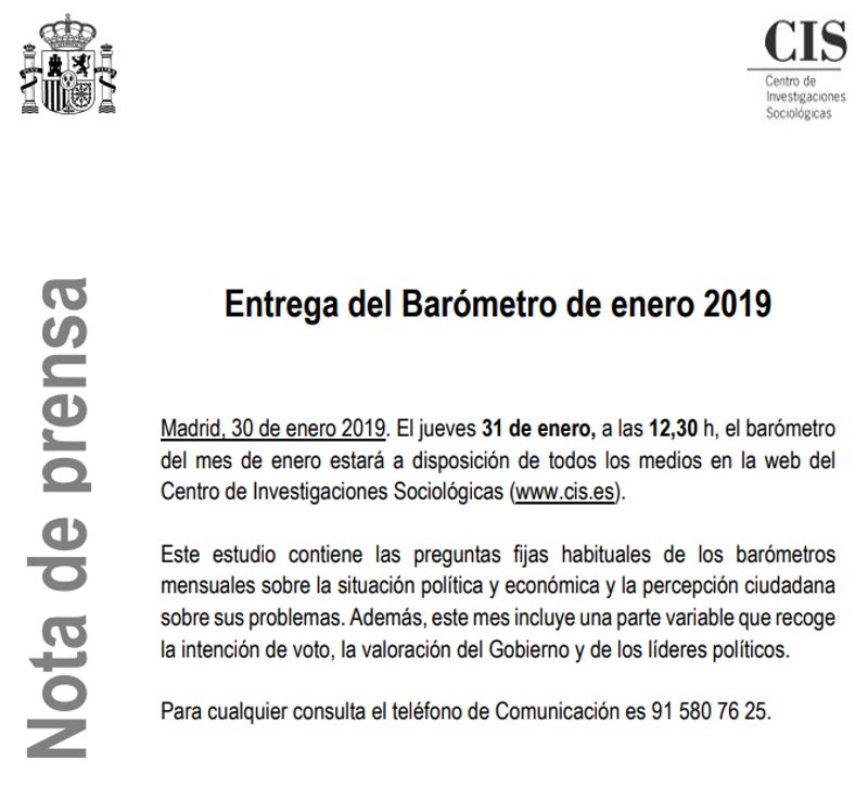 Nota de prensa del CIS Nota de prensa del CIS