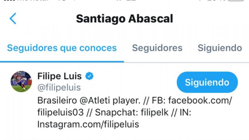 Filipe Luis, seguidor de Santiago Abascal