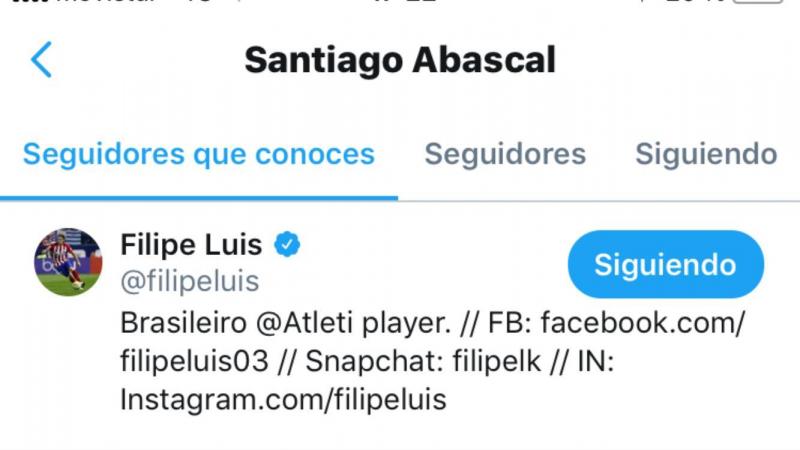 Filipe Luis, seguidor de Santiago Abascal Filipe Luis, seguidor de Santiago Abascal