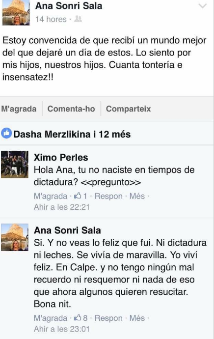 Recorte del Facebook de Ana Salas