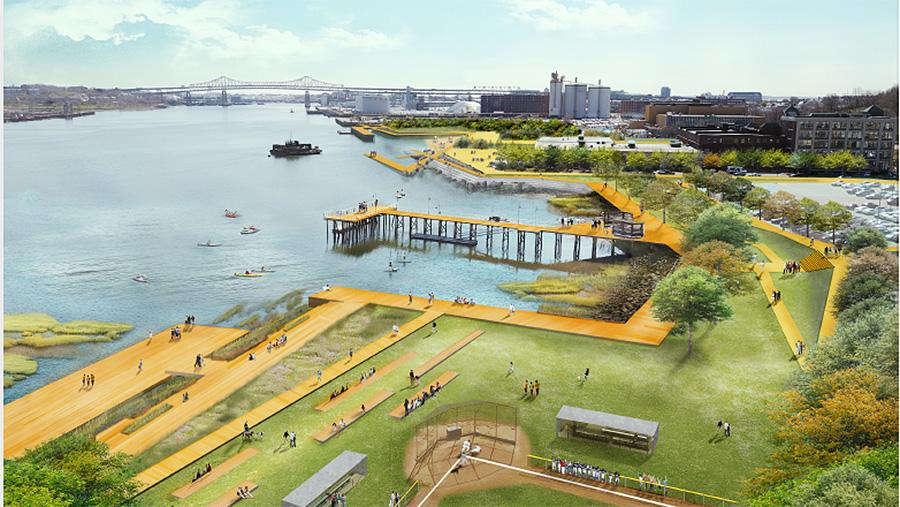 Recreación del parque fluvial de Boston. Imagen: City of Boston