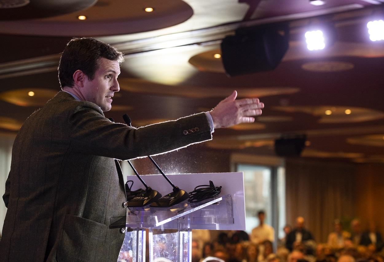 El presidente del Partido Popular, Pablo Casado, durante un mitin.