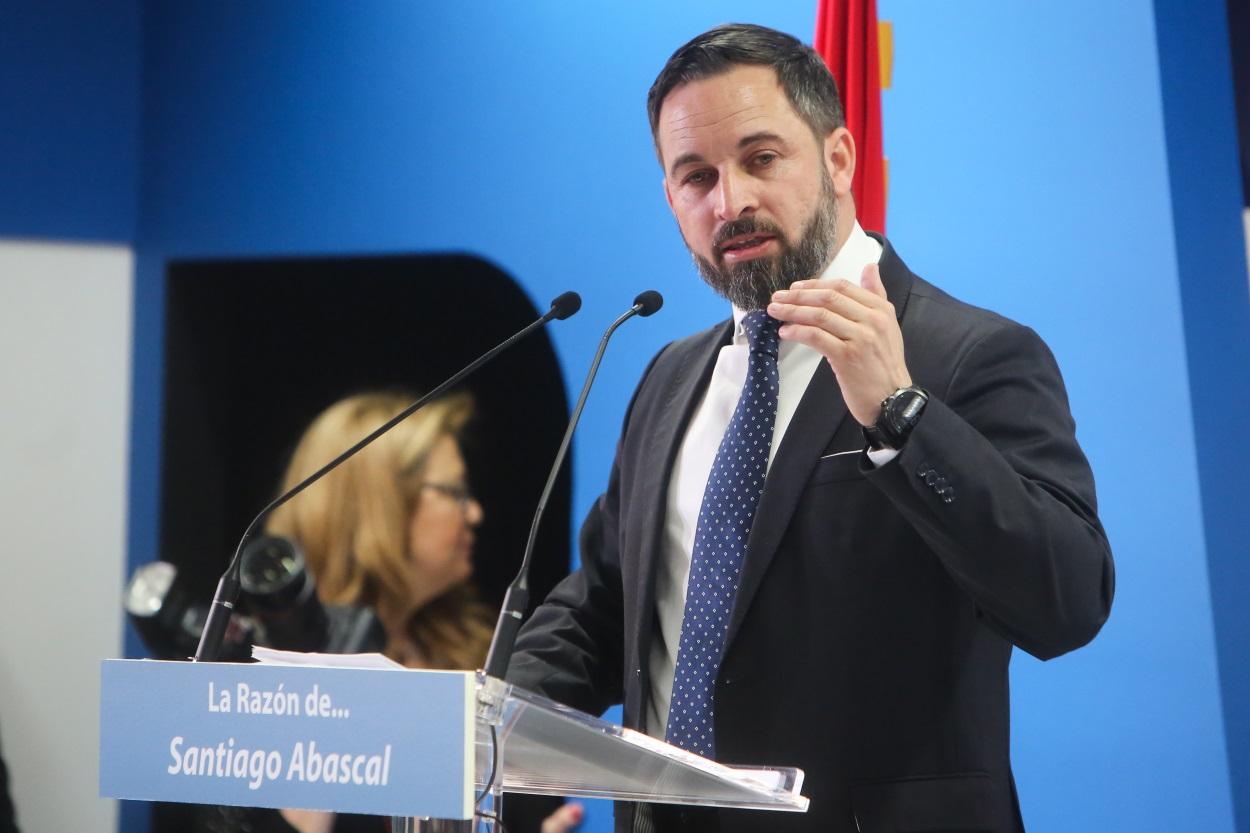 Santiago Abascal, presidente de Vox, durante un acto de La Razón