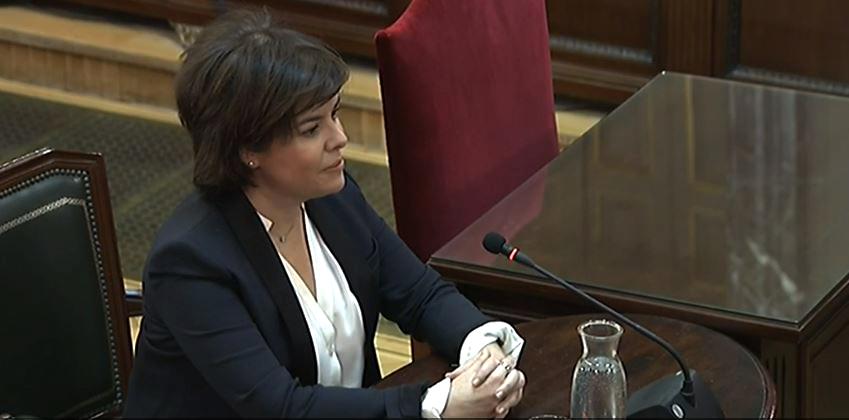 La exvicepresidenta del Gobierno Soraya Sáenz de Santamaría durante su decalración como testigo en el juicio del procés en la octava jornada 