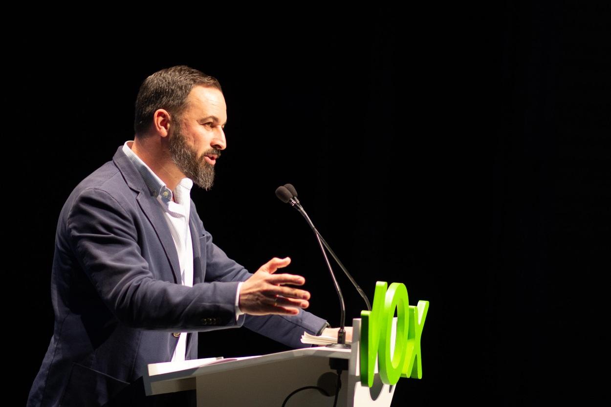 El presidente de Vox, Santiago Abascal, durante la presentación de candidatos al Parlamento de Andalucía