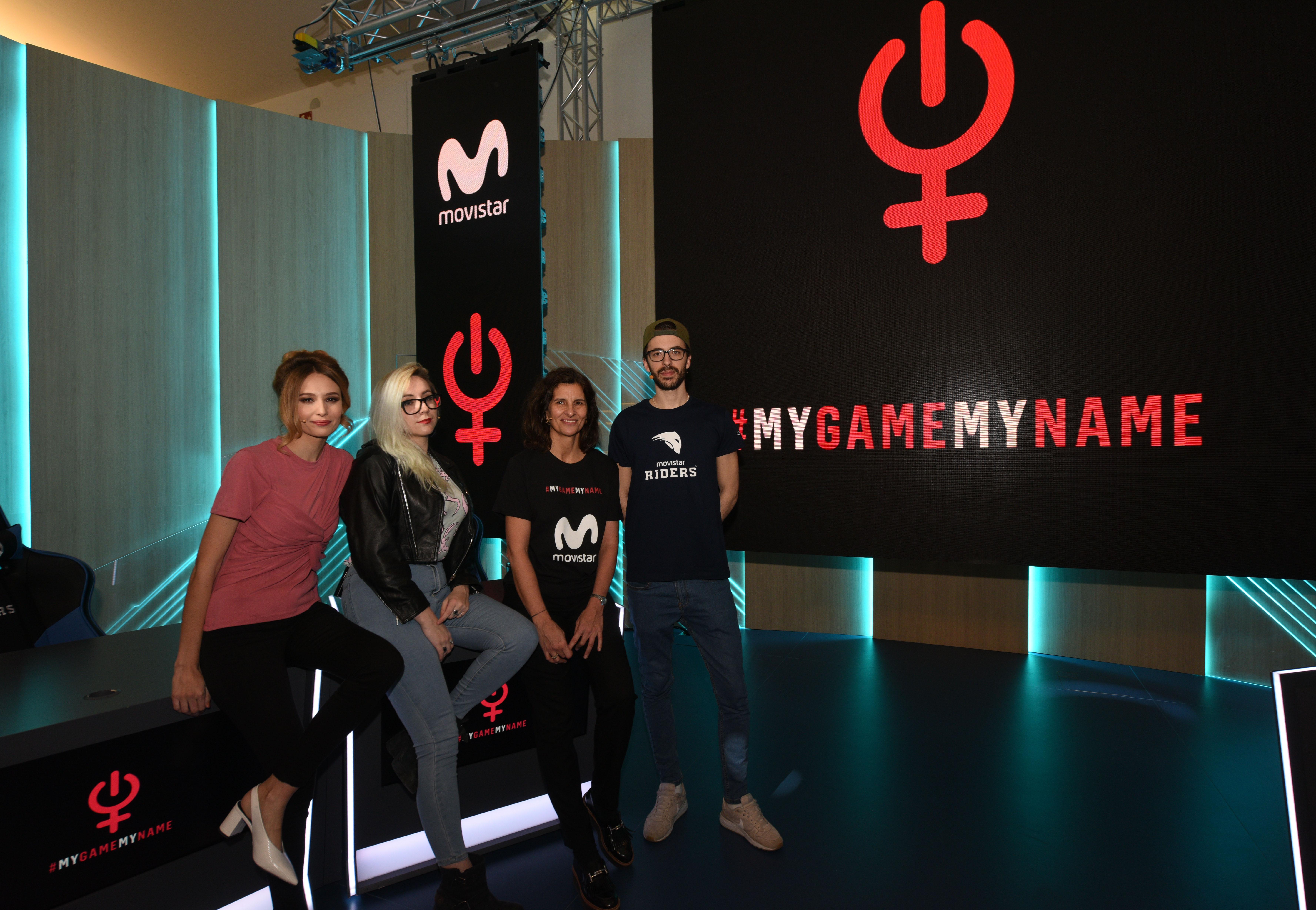 Equipos masculino y femenino del club de eSports Movistar Riders dando su apoyo a la iniciativa internacional #MyGameMyName