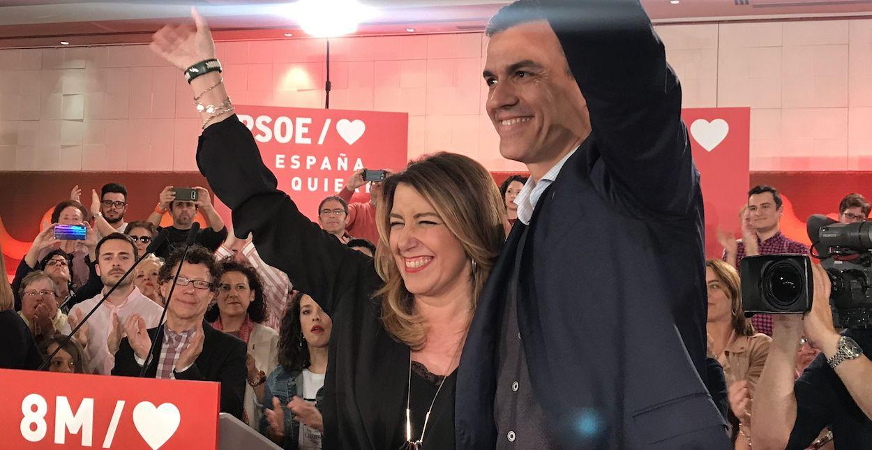 Susana Díaz y Pedro Sánchez, esta semana en Granada. PSOE-A
