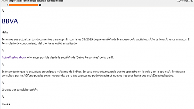 El asunto del email, como en otros casos de phishing, busca atraer la atención de las posibles víctimas.