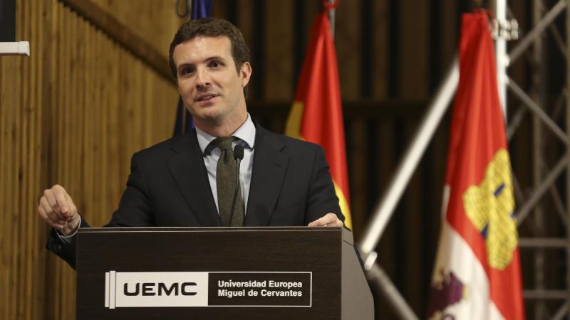 El presidente del Partido Popular Pablo Casado interviene en Valladolid tras recibir el premio UEMC al personaje público de Castilla y León que mejor comunica 