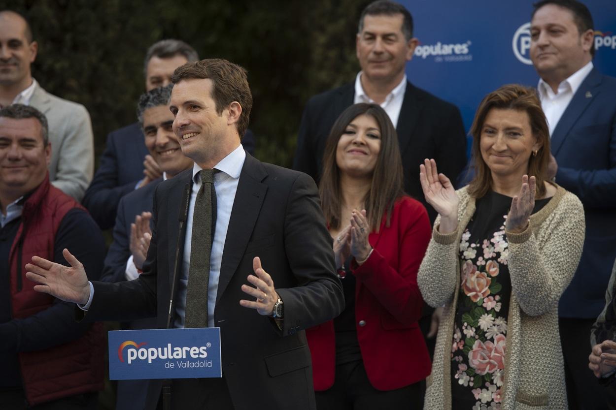 El presidente del Partido Popular, Pablo Casado, durante un acto en Valladolid