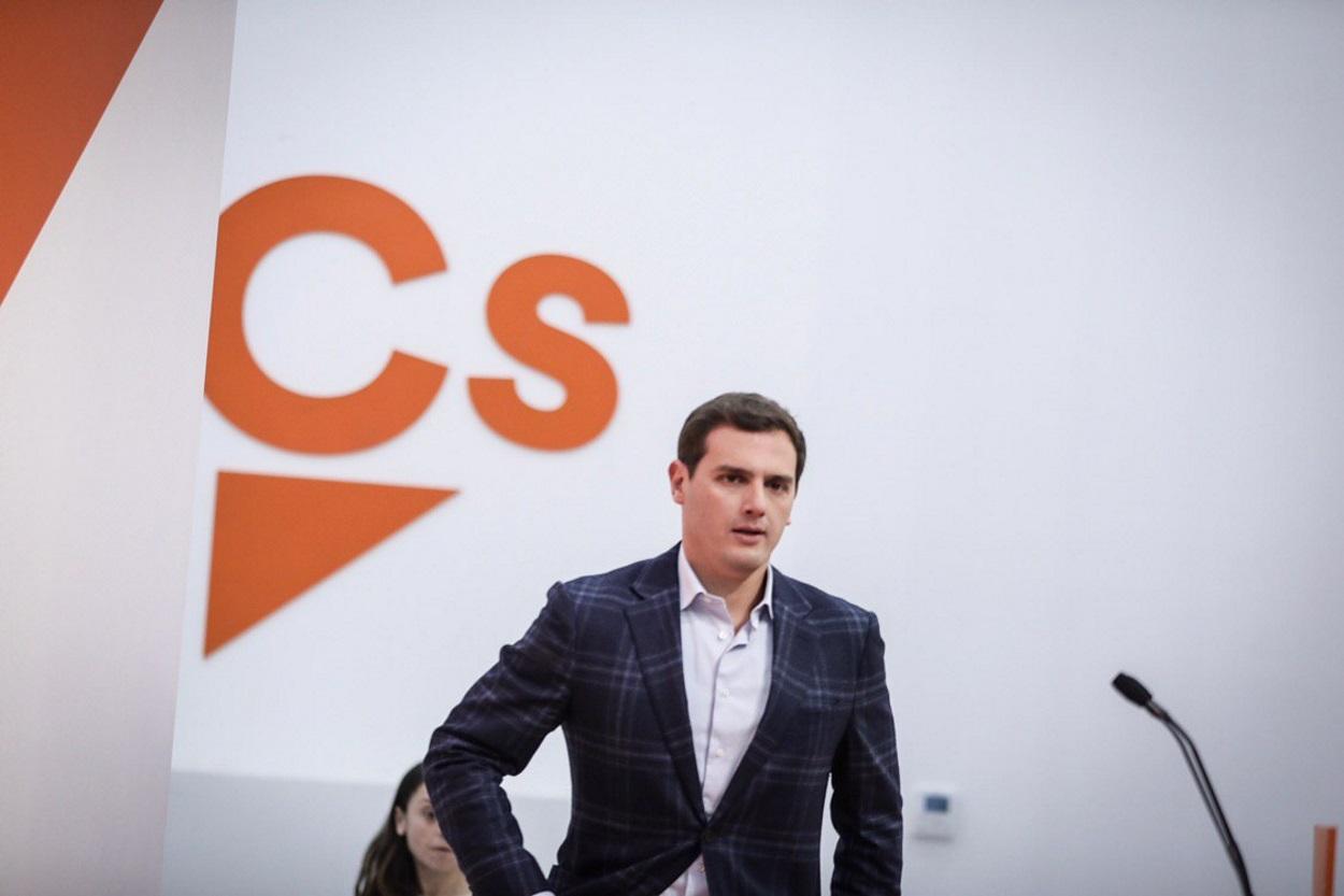 El presidente de Ciudadanos, Albert Rivera, en la sede de su partido